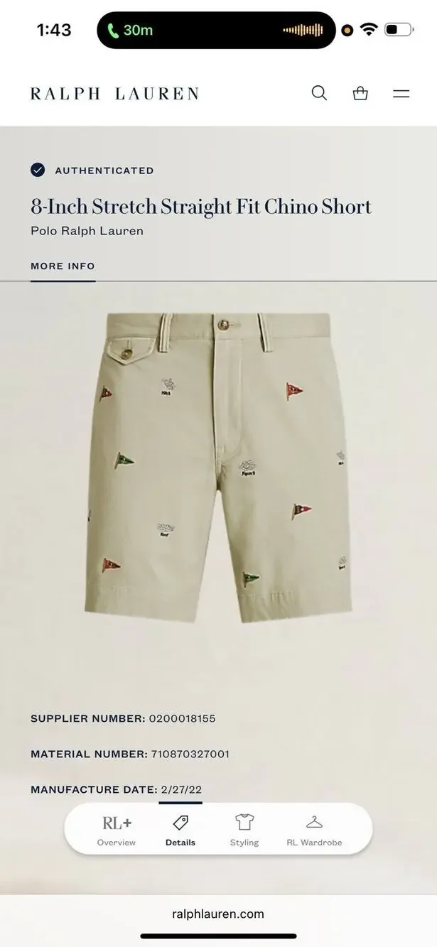 2022 Polo R.L Classic Chino Shorts Nautical Flags Knots Embroidered Waist 33